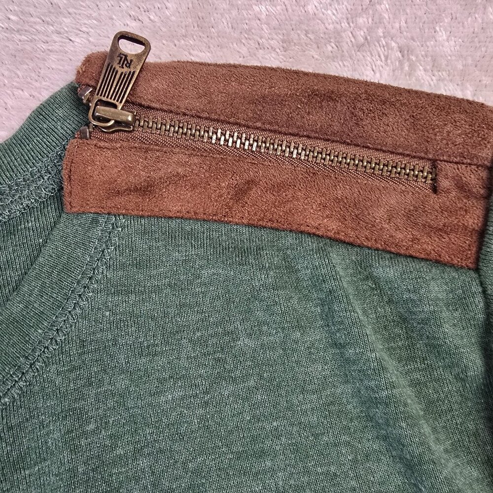 Lauren Ralph Lauren Top Womens Large Green Brown Faux Suede Elbow Patches Preppy - Picture 4 of 15